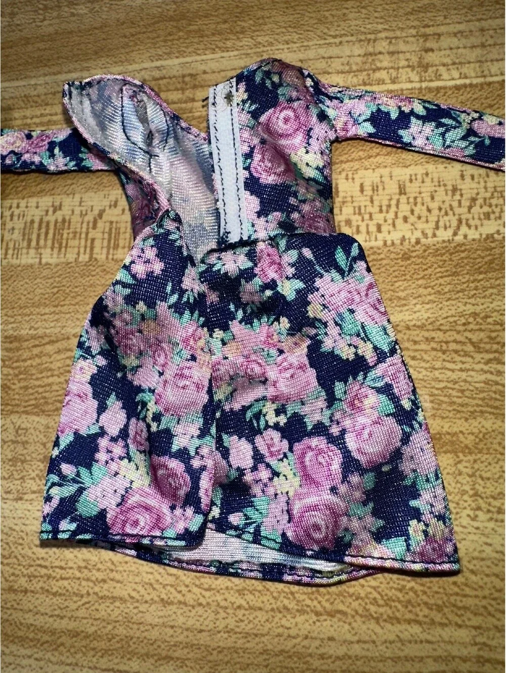 Barbie Doll Floral Long Sleeve Dress in Purple and Blue, Size Small, Very Good